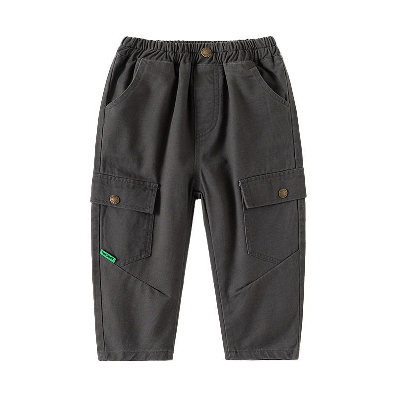 Children's Clothing Spring and Autumn Kids Pointed Pocket Pants Boys Solid Color Casual Pants Trendy Style Boys Baby Mid Waist Pants