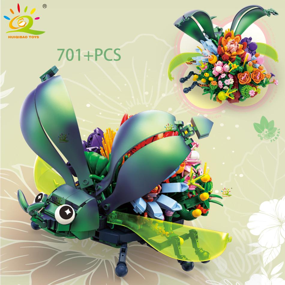 Non-Toxic Moc Flower Insect Model Building Block Fly Bee Bouquet Plant Decoration City Construction Toy Kids Adult Romantic Gift