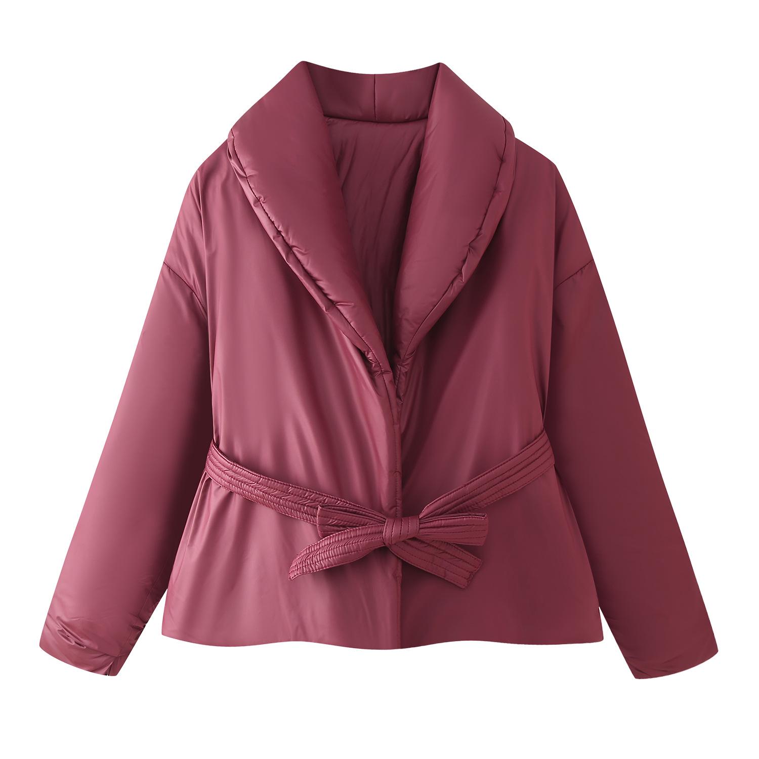 

Весна 2025 Женская Хлопковая Куртка Свободного Кроя в Европейско-Американском Стиле с Длинным Рукавом и Поясом M красный