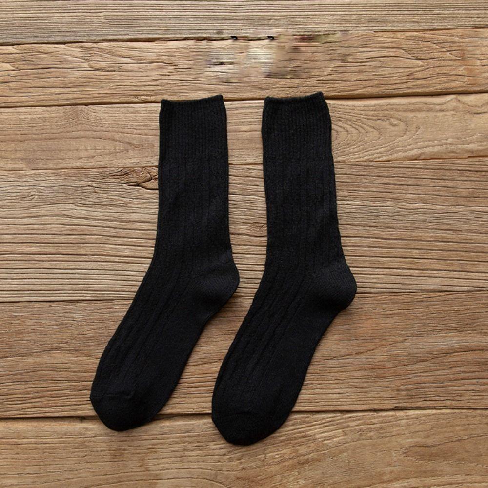 Retro Trendy Solid Color Stripe Middle Tube Hosiery Cotton Women Wool Socks Korean Style Socks
