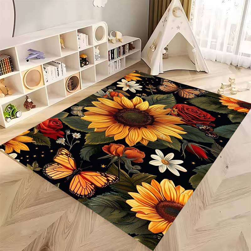 Tappeto antiscivolo con motivo a girasole 3D, flanella morbida, lavabile, fondo antiscivolo, adatto per soggiorno, camera da letto, bagno, cucina