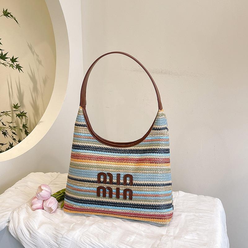 

Праздничная пляжная сумка простая полосатая на плечо подмышку женская 2025 весна новая большая вместительная сумка-тоут коричневый