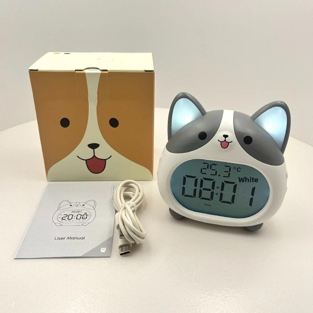 

Multi-functional Corgi Clock with Night Light LED Alarm Clock Cute Bedside Clock Bedroom Use сірий