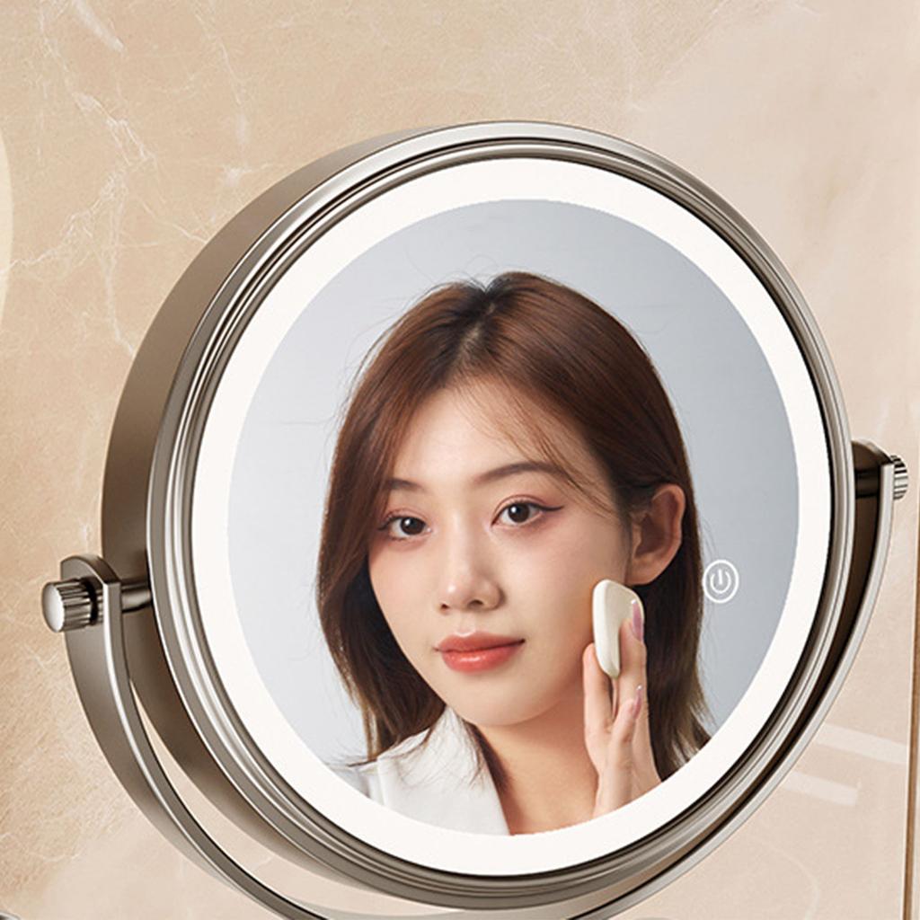 Adjustable 360 Degree Rotating Makeup Mirror Wall Mounted With LED Light Double Side Magnification Bathroom Use