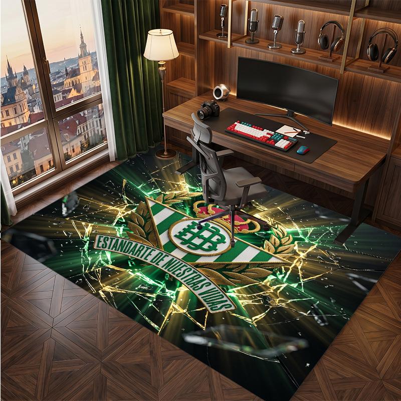 Real Betis Football Print Crystal Velvet Rug, Comfortable Water Absorbent Non Slip Indoor Floor Carpet