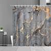Grey Fashionable Golden Marble Patterned Bathroom Shower Curtain Waterproof