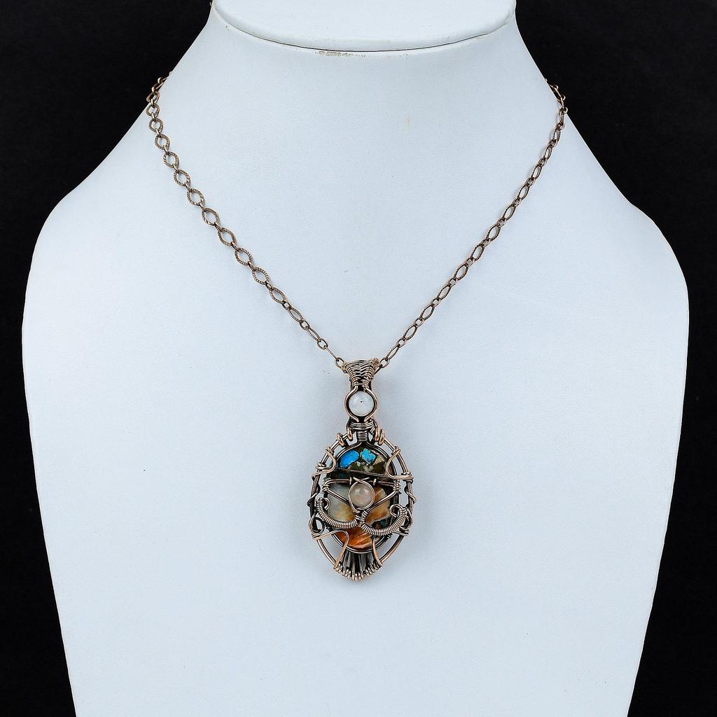 Evil Eye Spiny Oyster Copper Turquoise Pendant Copper Wire Wrapped Pendant Gemstone Jewelry Moonstone Pendant Handmade Jewelry Gift For Him