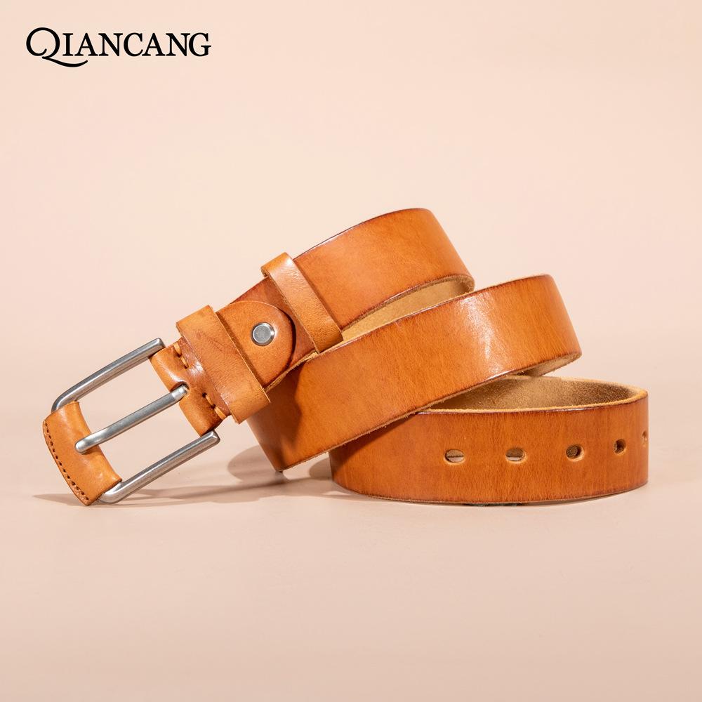

Винтажный ремень первого слоя из натуральной кожи, джинсовая сумка, мужской ремень первого слоя, повседневный ремень 110cm-130cm хаки