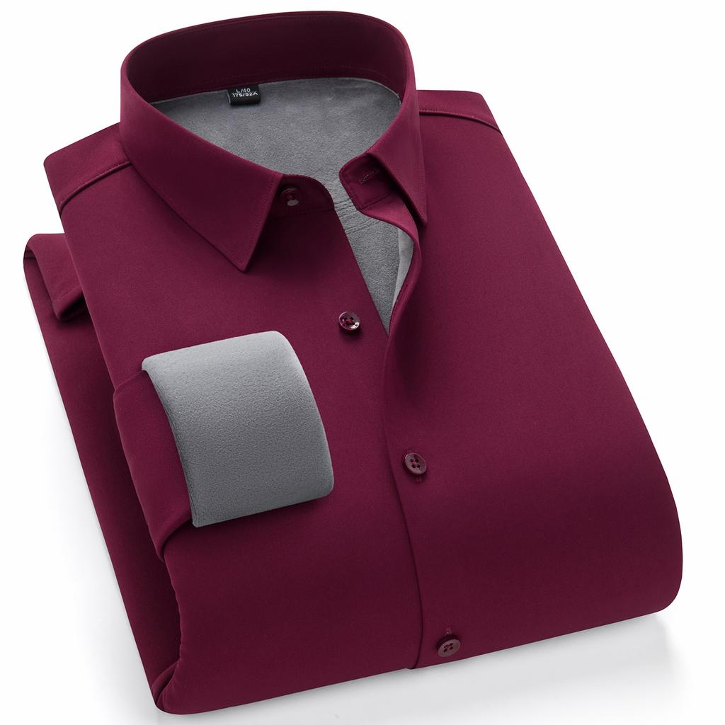 Men's long-sleeved shirt, seamless, elastic, warm and cold-resistant, thickened, solid color for winter, casual and comfortable