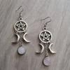 New Pentagram Triple Moon Purple Stone Earrings Natural Stone Earrings