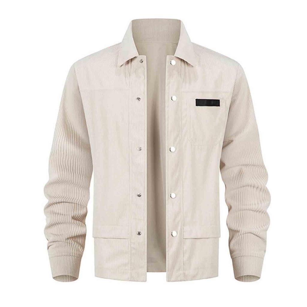 Heren Casual Effen Corduroy Reversjas, Heren Losse En Zachte Stof Knoopoverhemdjas