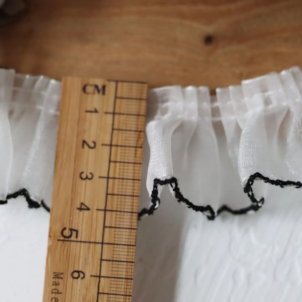 2 Yards/182cm Ruffled Pleated Lace Fabric Trim Pleated Chiffon Black White Applique 4CM wide