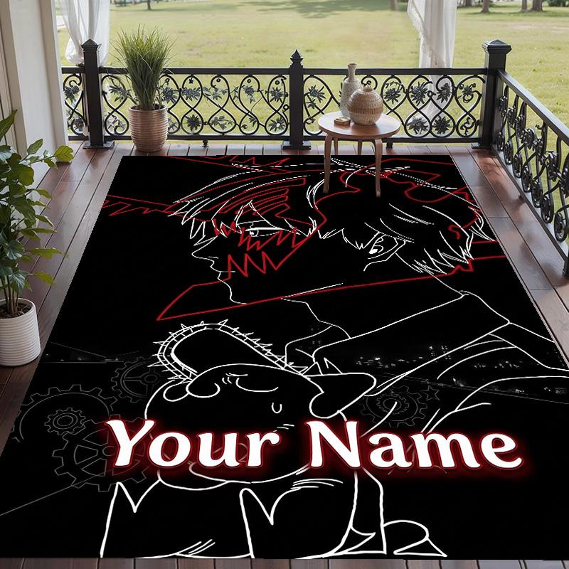 Custom Text Chainsaw Man Pattern Floor Rug Soft Indoor Carpet Mat Living Room Bedroom