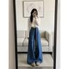 Autumn high-waisted denim wide-leg pants women's drape floor pants show thin and high loose straight versatile casual pants