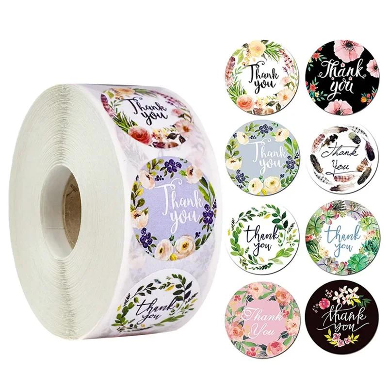 500 pezzi/rotolo 1 pollice Adesivi Grazie Adesivi Sigillo per Dolci Torte Biscotti Cartoni Animati Adesivi Ricompensa Bambini Fiori Matrimonio