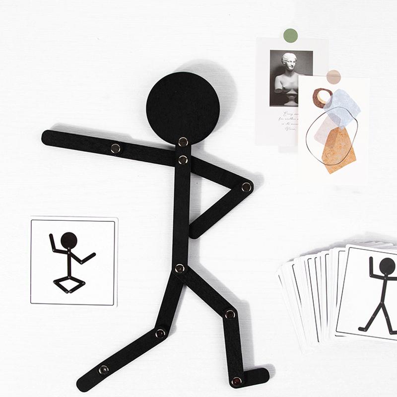 Montessori Human Body Matching Stick Man Puzzle Toy for Toddlers Wooden Sports Figures Toys with Movable Joints Kids Education