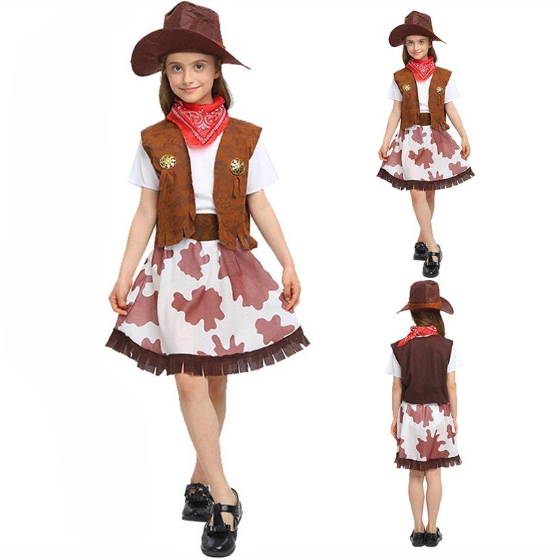 Boys Girls Cowboy Wild Western Rodeo Costume Kids Fancy Dress Cosplay Outfit
