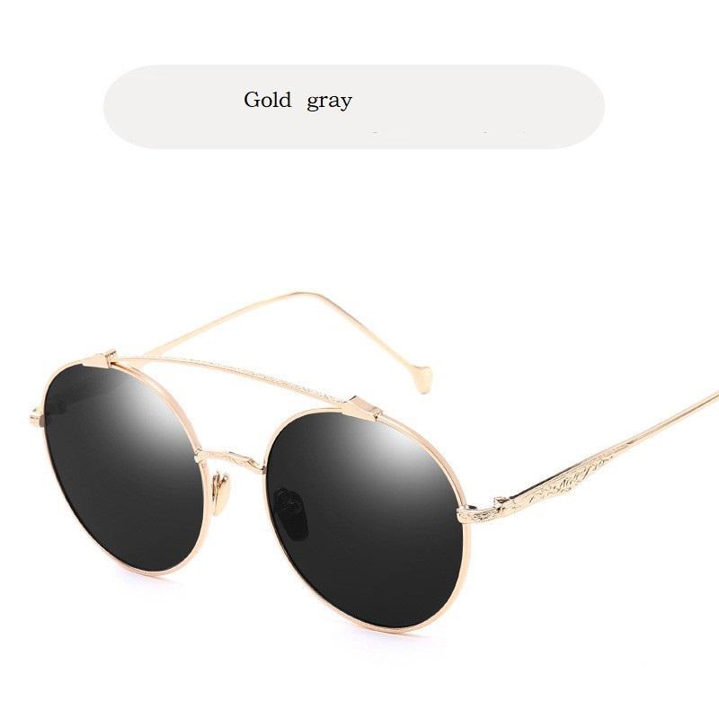 Retro Double Bridges Sunglasses  Men Luxury Brand Designer High Quality Metal Sun Glasses Fashion Women Round Glasses Uv400