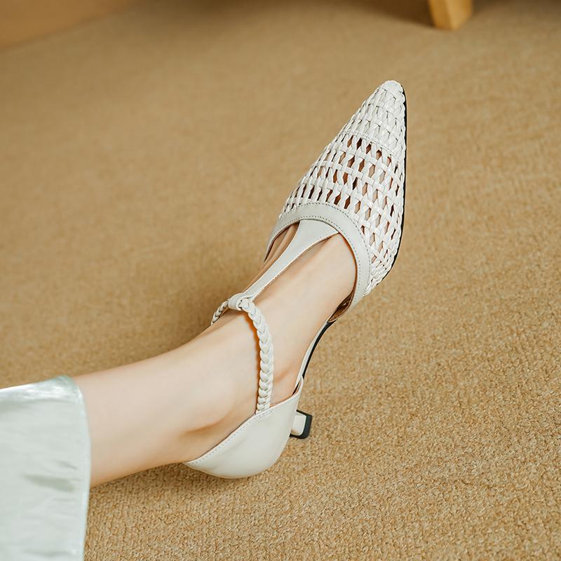 

Мода 2025 Лето Женская обувь Острый носок Тонкий каблук Женские сандалии Натуральная кожа Женская обувь Шпилька Элегантные Высокие каблуки Вечерняя обувь 34 грязно-белый