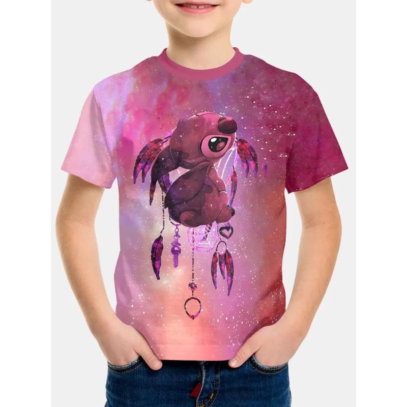 Söt tecknad djurmönster tryck Sommar Rund hals Barn Kortärmad T-shirt Bekväm Trendig Pojkars T-shirt