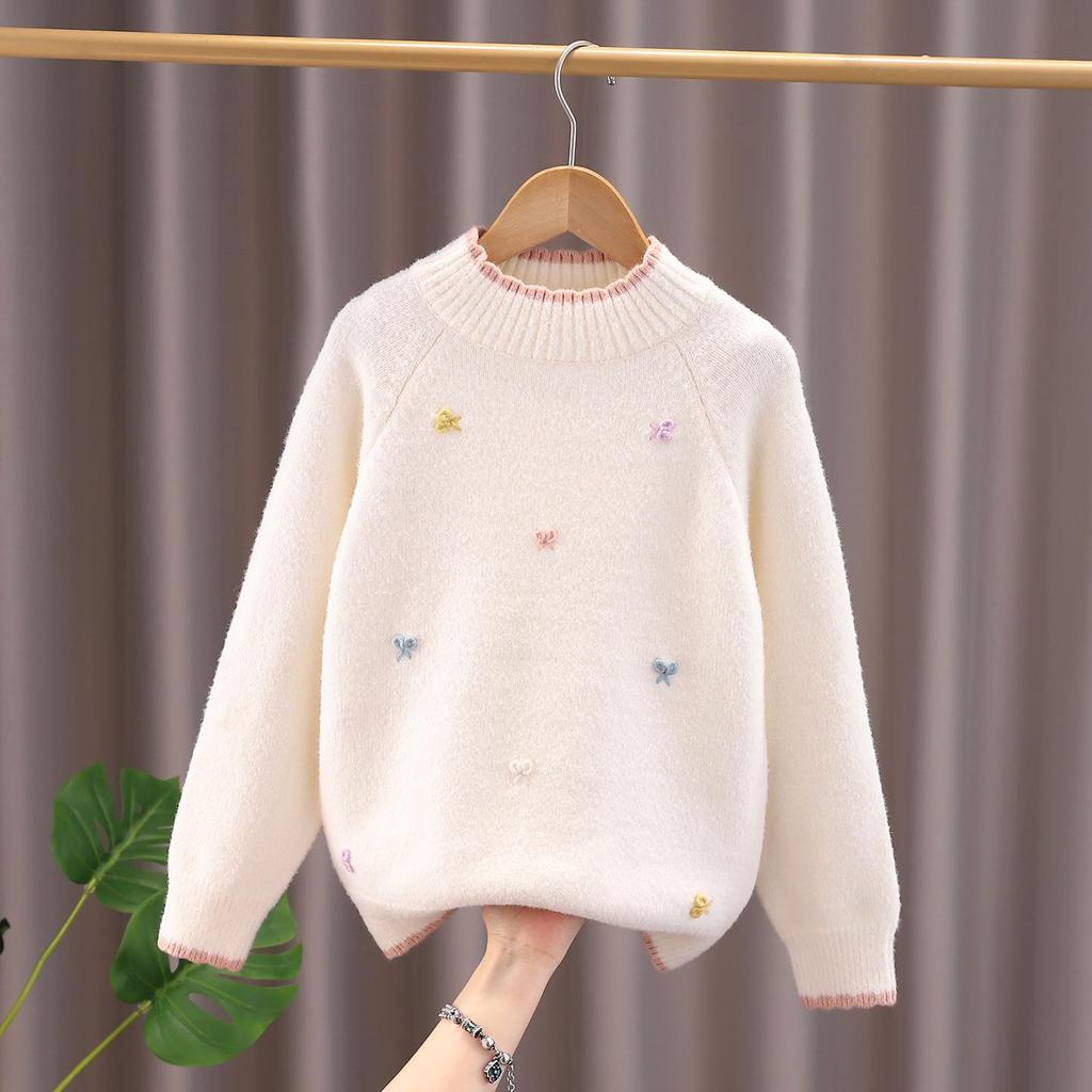 2025 Girls' Stylish Butterfly Knit Sweater - Warm Woolen Autumn/Winter Knitwear for Medium/Large Children