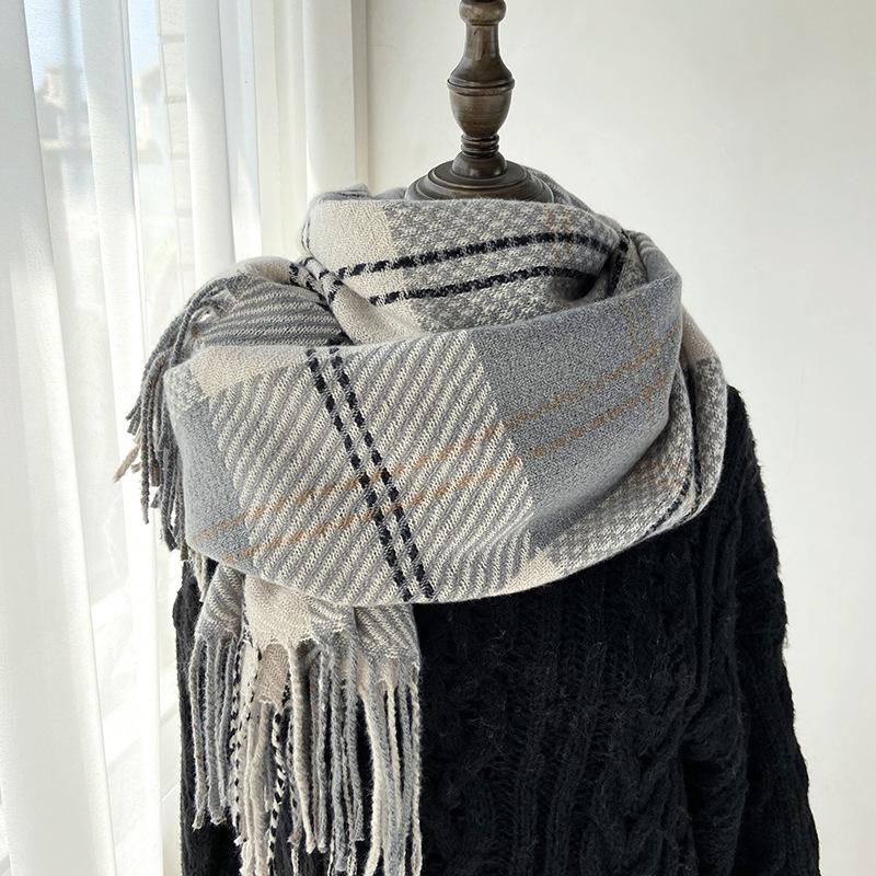 Autumn Winter Women Knitted Scarf Headscarf Lady Men Casual Preppy Plaid Tassel Scarve Mujer Male Foulard Wrap Shawl New Korean