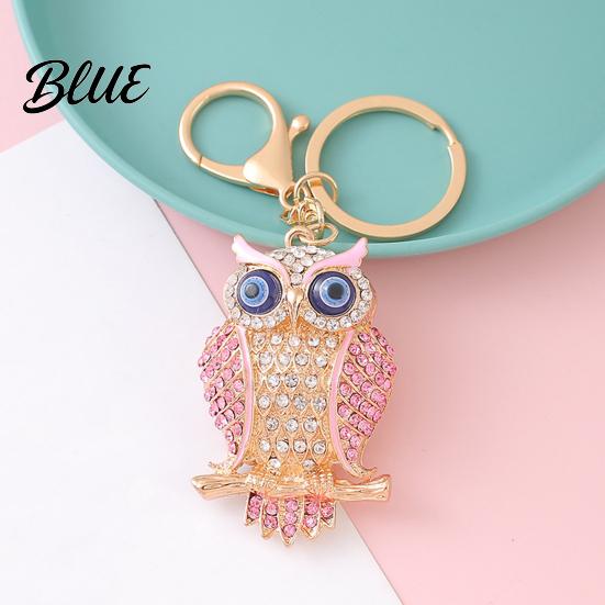 Decorative Owl Keychain Pendant 3D Cartoon Design Sparkling Rhinestones Inlaid