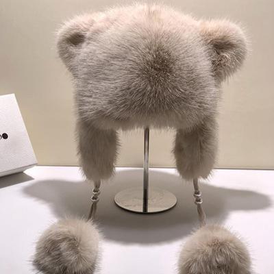 Cute Bear Hat Female Winter Thickened Warm Plush Ear Protector Lei Feng Hat Scarf Integrated Cold-proof Headhat