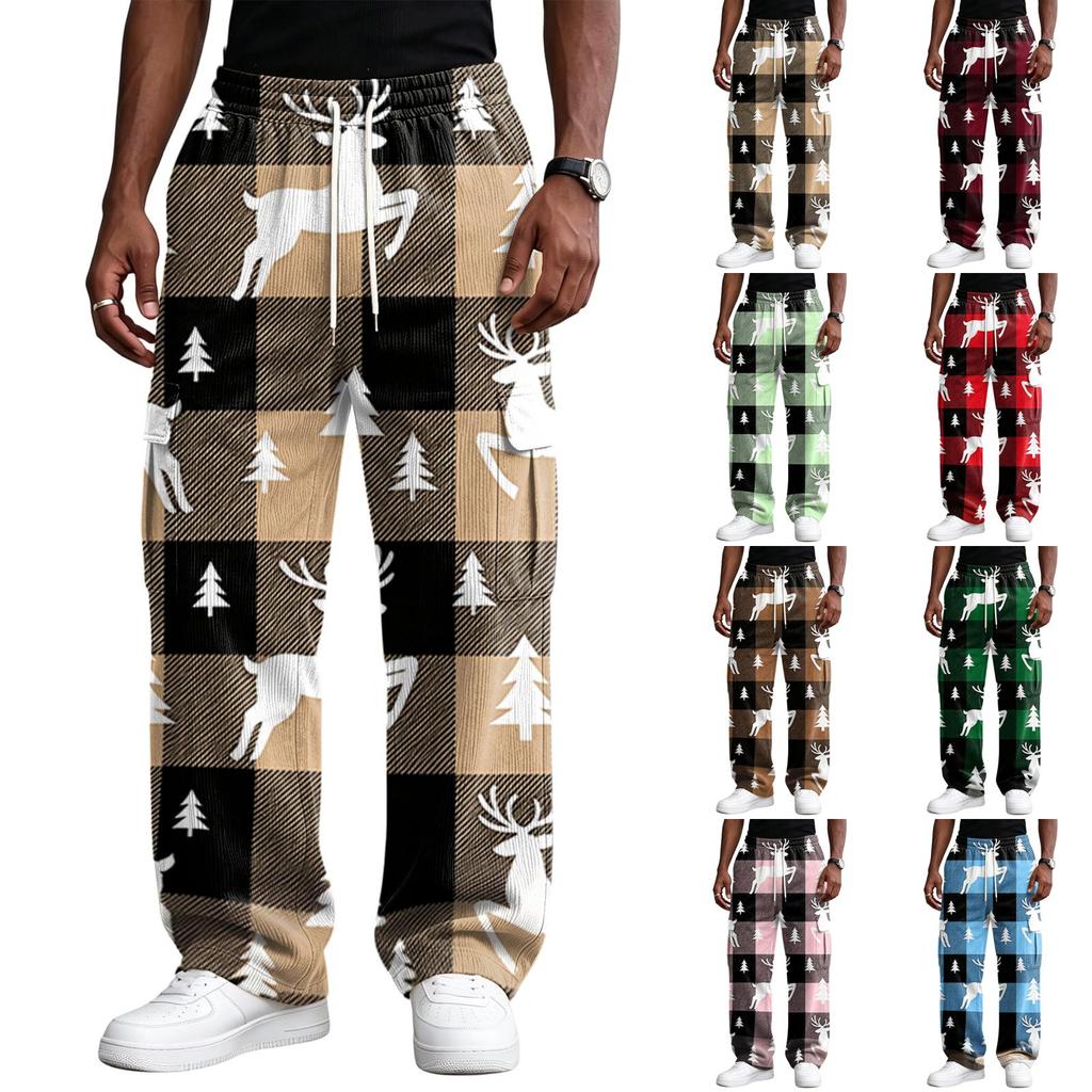 Men's Streetwear Loose Fit Casual Pants with Christmas Print, Comfortable Athletic for Everyday Wear