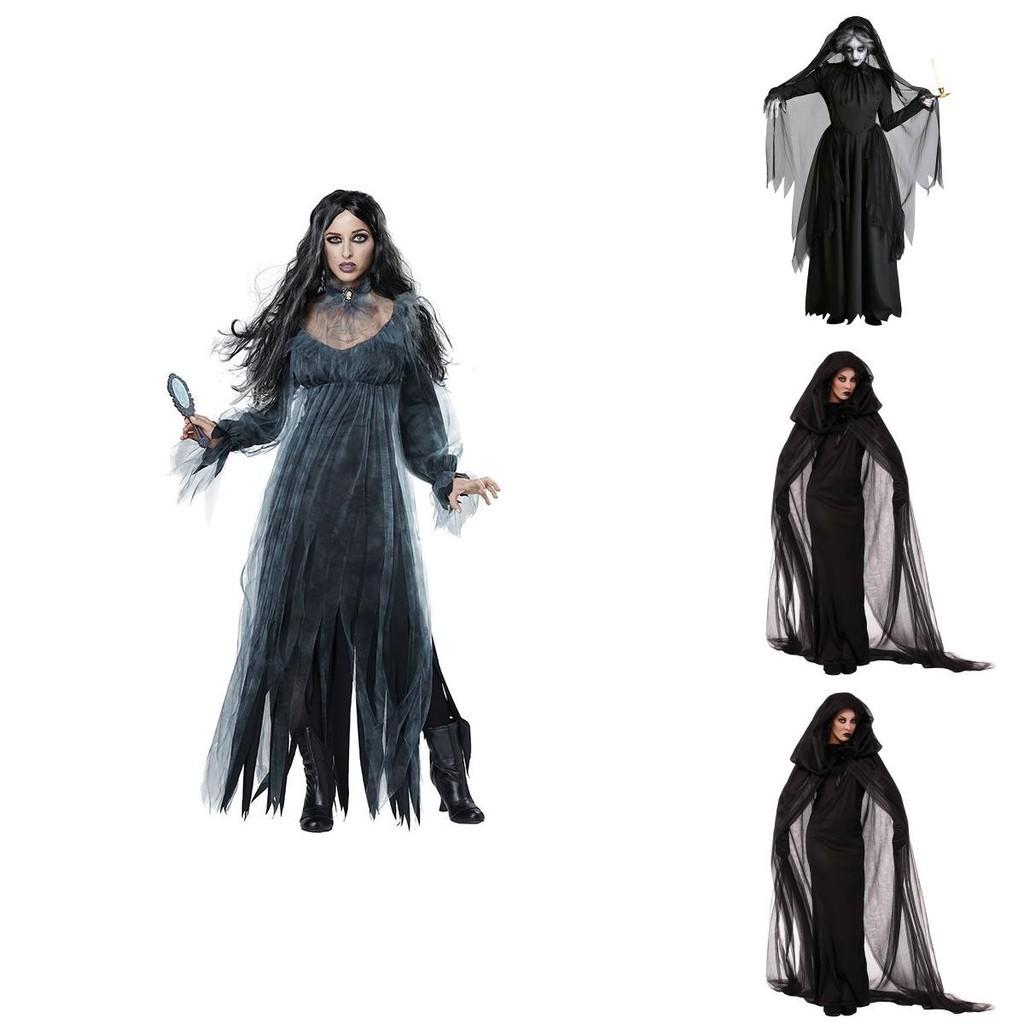 Scary Ghost Bride Costume For Women Halloween Cosplay Party Elasticity Cape Gloves Skirt S-xxl