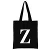 Women's Black Shopping Bag Casual Large-capacity White Letters Initial Name Pattern Printing Series Canvas Shoulder Bag Reusable