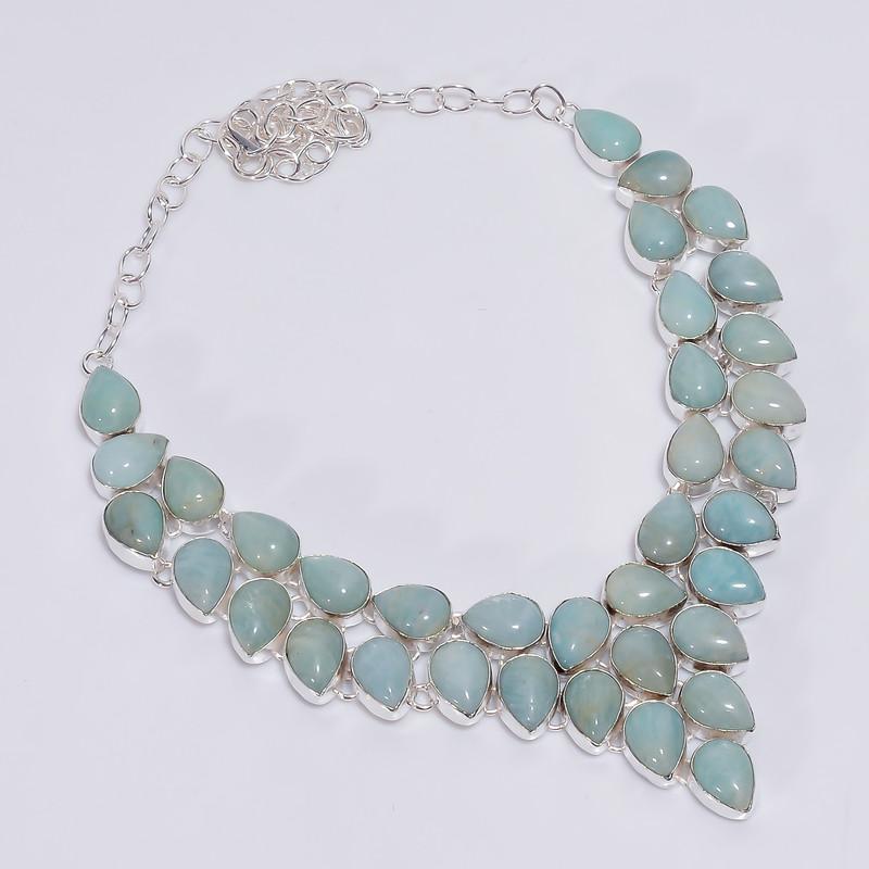

Exclusive Top Grade Qualite 100% Natural Amazonite Pear Shape Ethnic Handmade Jewelry 925 Steling Silver Necklace 18 WSJ-4756 срібний