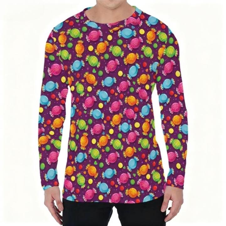 Spring and Autumn Round Neck Candy Pattern 3D Printed Top Fashionable Casual Long Sleeved Men's T-shirts