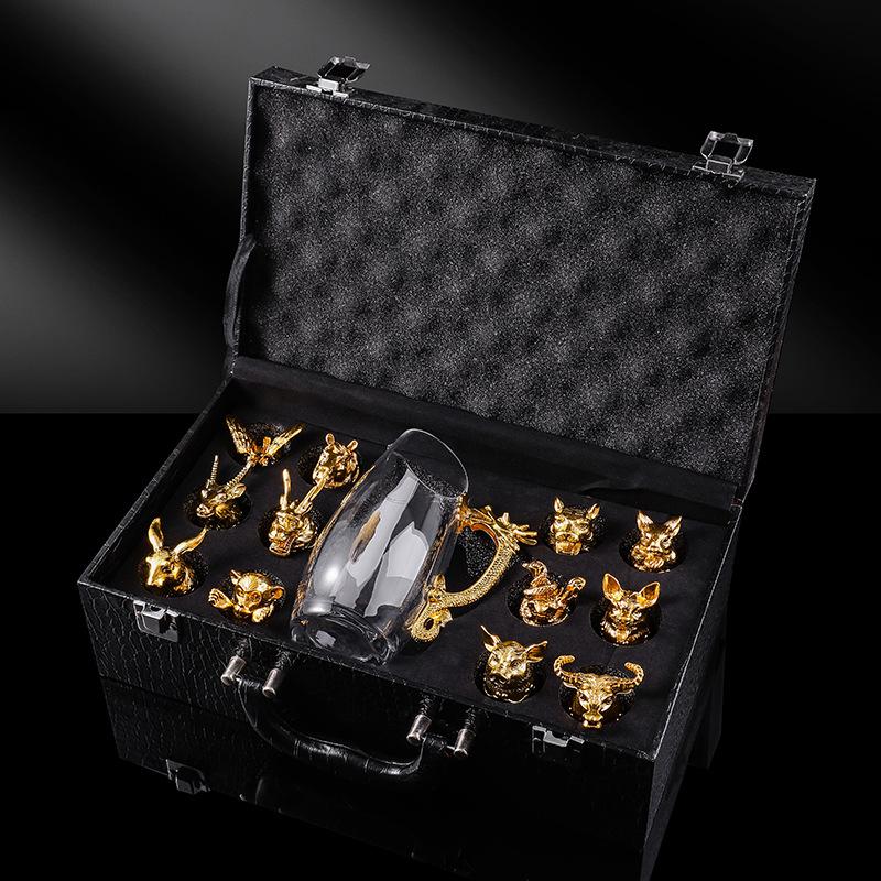 Zodiac Wine Set Baijiu Cup One Cup Strong Glass Wine Crystal Glass Small Wine Glass 1 Two Cups Can Be