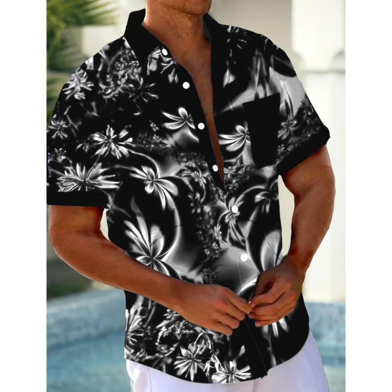 Men's Summer Casual Button Down Shirt Abstract Floral Print Short Sleeve Hawaiian Shirt