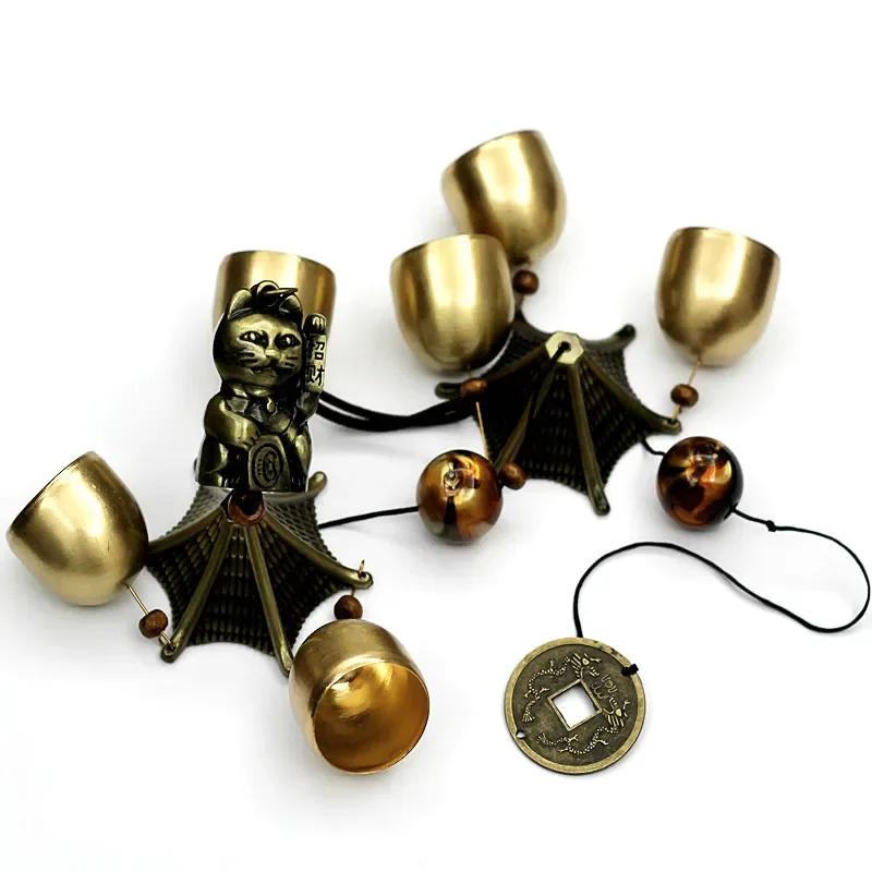 Lucky Cat Cat Money Shop Doorbell Metal Copper Door  Alloy Wind Chimes Hanging Decorations Bell Feng Shui Pendant Town House