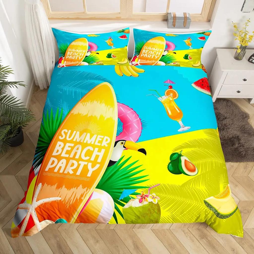 Strand-Flip-Flops Bettbezug-Set Queen Rustikales Bauernhaus-Deckenbezug für Teenager Mädchen Romantischer Hawaii-Ozean-Stil Bettwäsche-Set