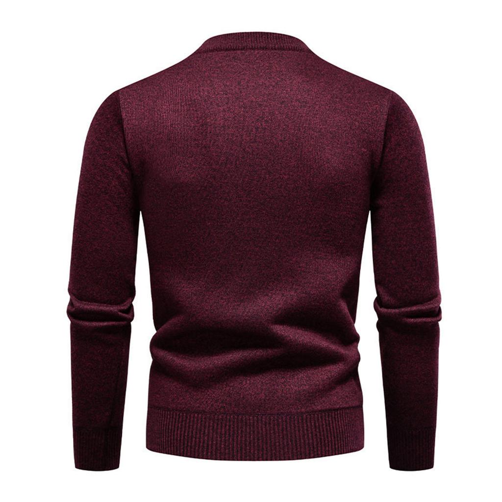 Men's Solid Color Textured Sweater Plus Velvet Thickened Casual Round Neck Warm Knitted Pullover