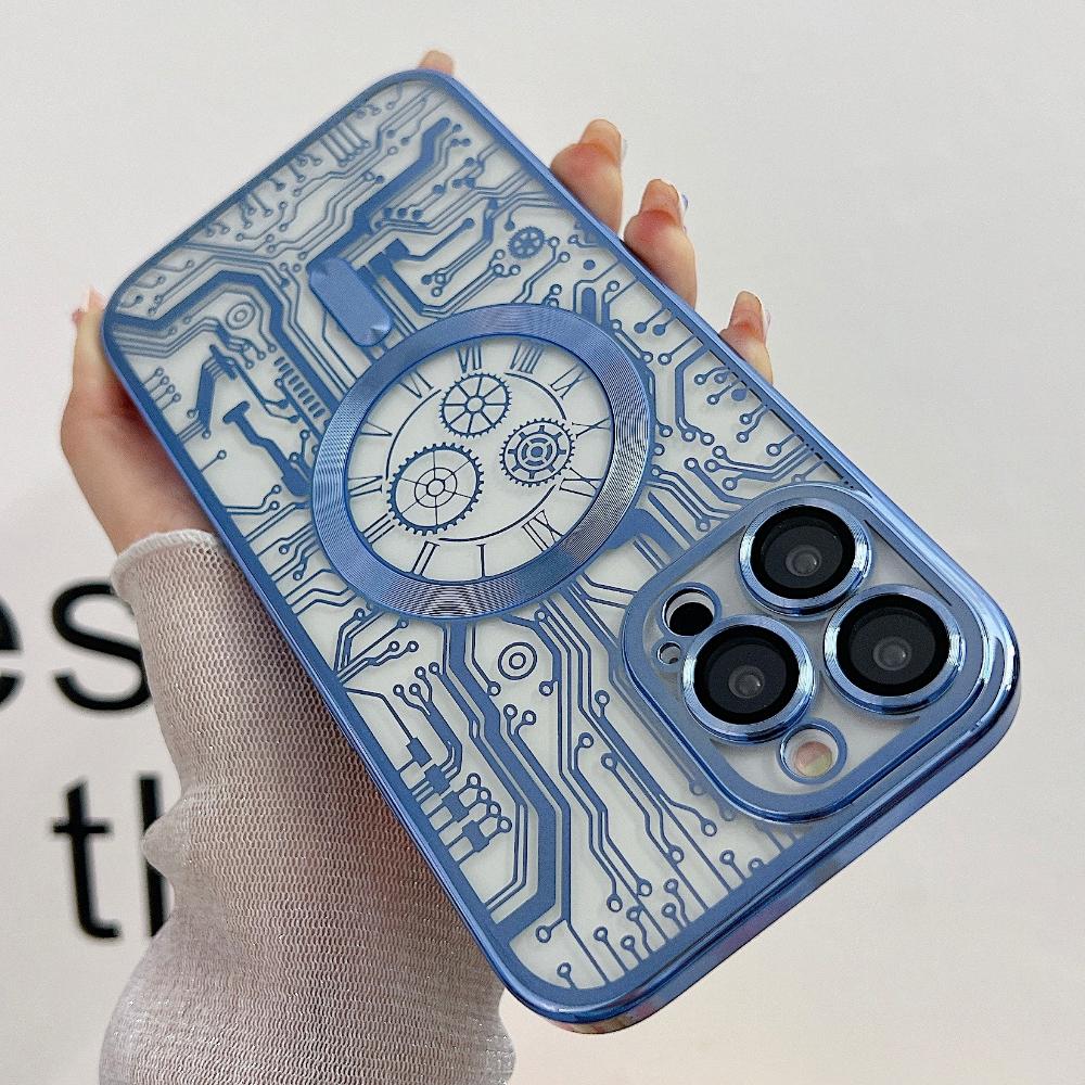 Modny Wzór Linii Platerowanych Dla Etui na Telefon MagSafe Dla iPhone 15 14 13 12 11 Pro Max 15 Plus Ochraniacz Obiektywu Aparatu ze Szkła