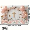 2D Pink Floral Cross Backdrop, First Communion Girl Party Photo Background