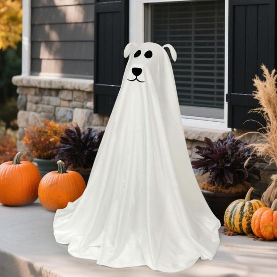 Halloween Decoration Light-Up Spooky Ghost Dog Statue Battery Operated Remote String Lights Front Door Porch Yard Lawn Decor