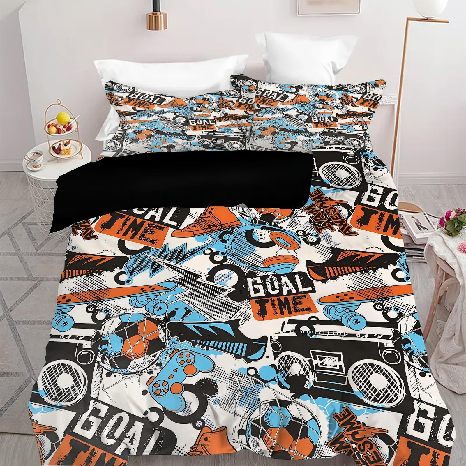 

Basketball Playoff Theme Bedding Set For Boys Mens Adults Bedroom Decorative Bedspread Sports Style Home Duvet Cover Pillowcases 135x200cm 2pcs
