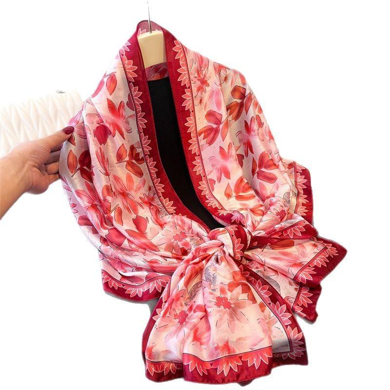 Spring and Summer Light Rhyme Flower Printing Simulation Silk Brocade Sunscreen Silk Scarf Long Scarf Shawl Versatile Headscarf Scarf