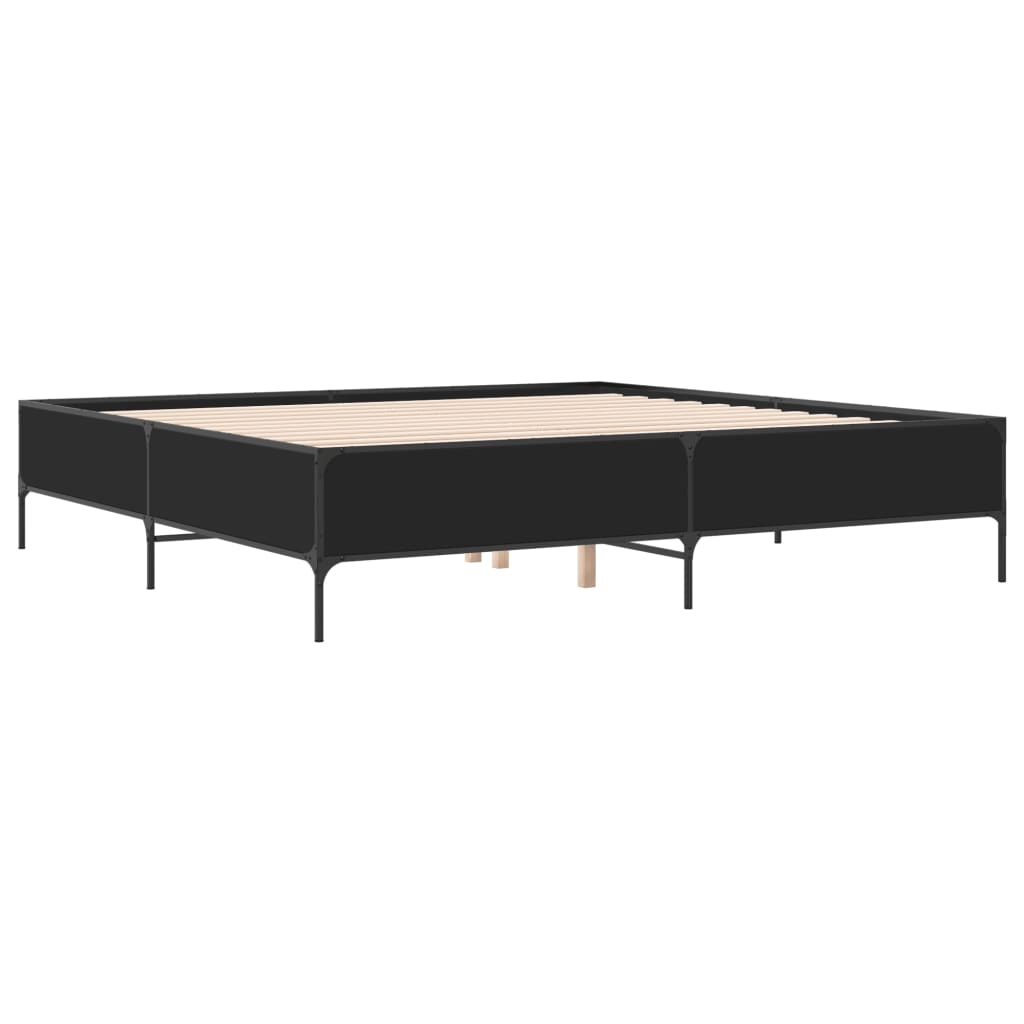 Black Bed Frame 200x200 cm Engineered Wood and Metal