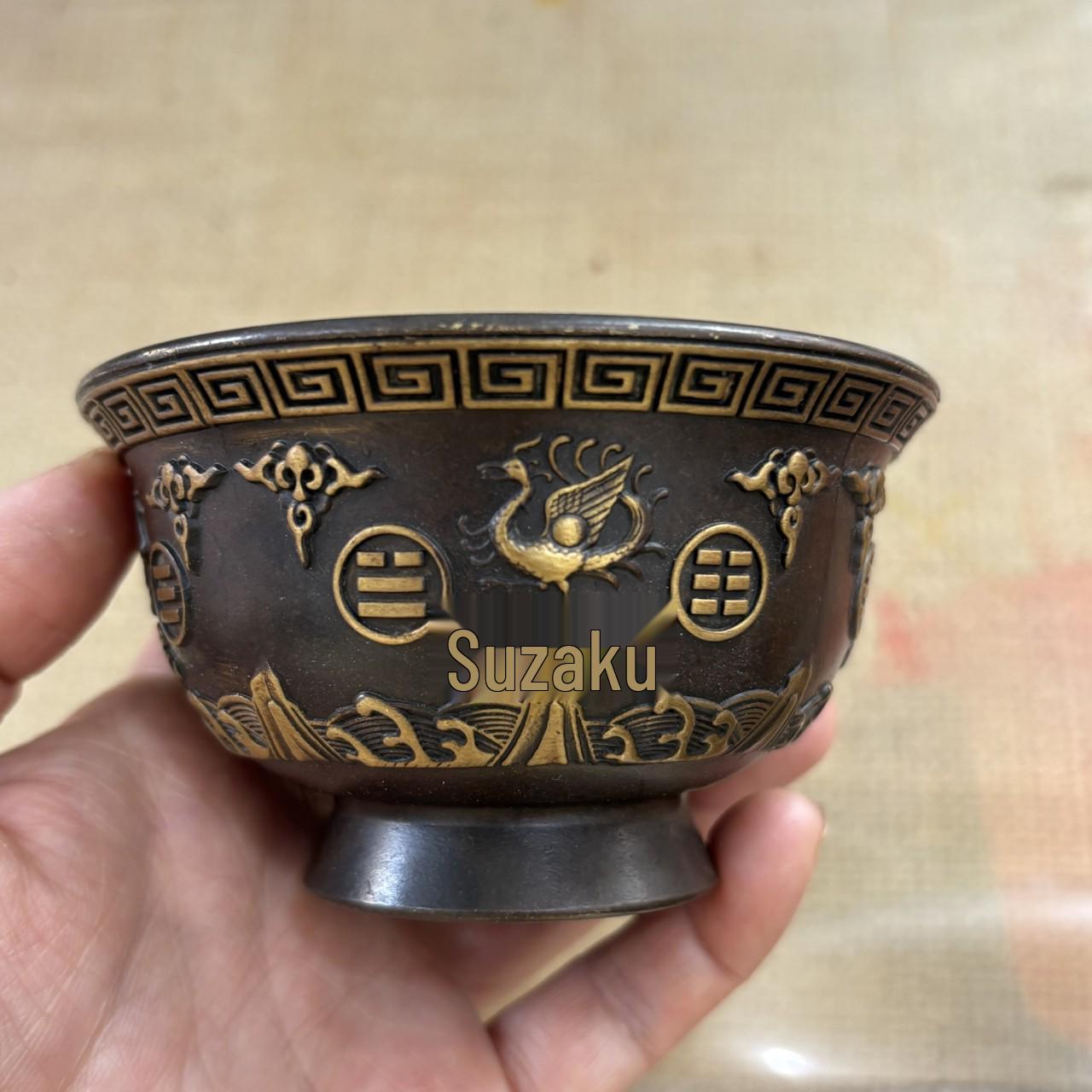 Antique-Style Aged Copper Bagua Bowl with Four Divine Beasts for Home or Office Decor 116555 медный