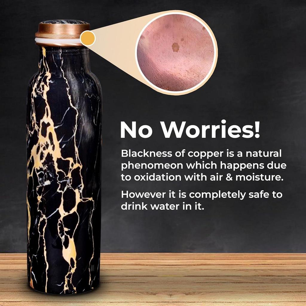 Copper Water Bottle 1 Litre 100% Leak Proof, Office, Gym Bottle, Modern Tamba Bottle for Adults (Black Natural Marble)
