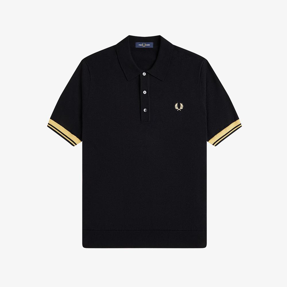 FRED PERRY [Sharp] Contrast Cuff Knit Shirt - Black/Champagne Afpm2612323-90A