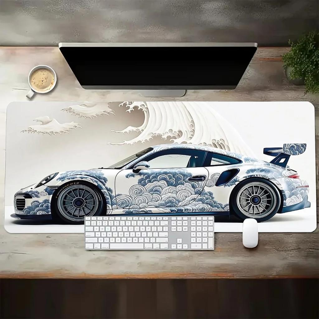 Large White Sports Car Design Mouse Pad Gaming Anti-Slip Rubber Base Desk Mat Gamer Office Laptop Computer Accessories Carpet