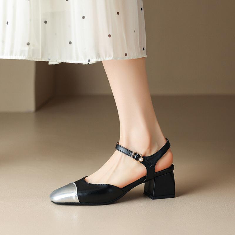 

New large size high-heeled sandals summer women s bag head back empty sandals casual solid color rubber sole square head buckle 39 чёрный