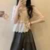 Camicetta da Donna a Maniche Corte in Chiffon Ricamo Floreale Retrò Francese Intreccio Traforato Top Stile Etnico Estivo